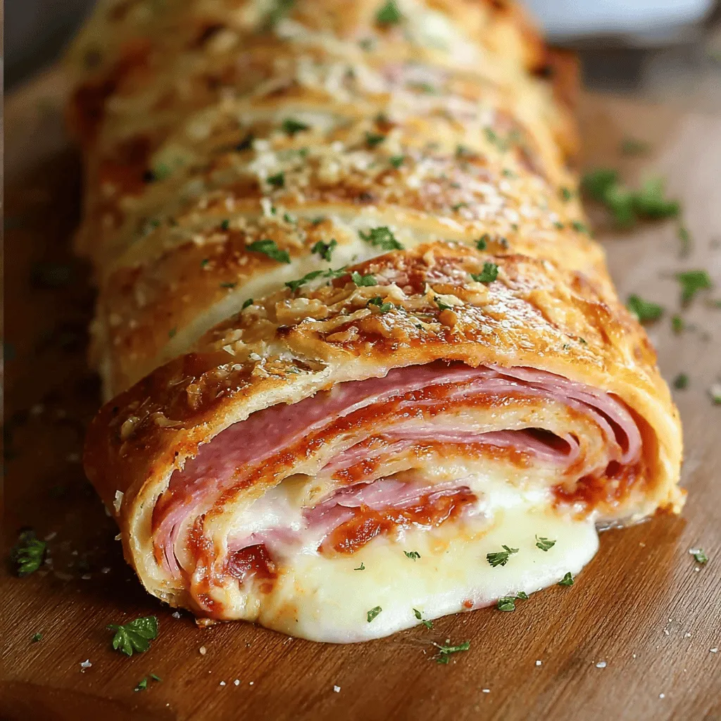 A close up of a delicious Italian Stromboli Stuffed Bread.