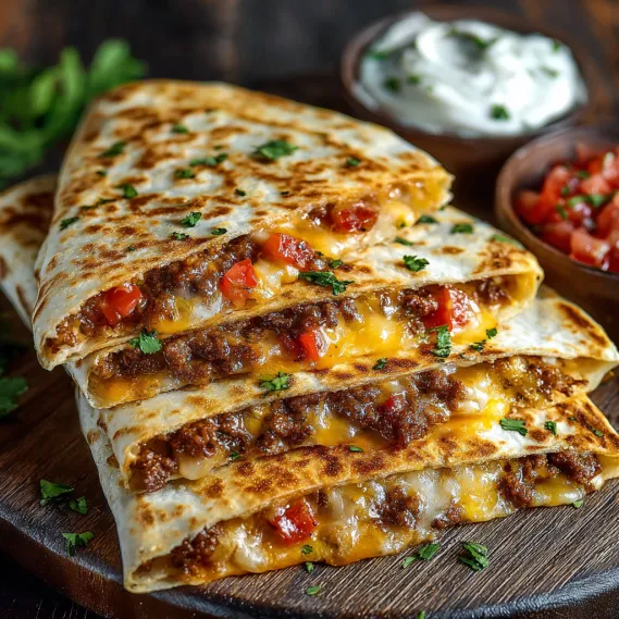 A stack of quesadillas with tomatoes and cheese.