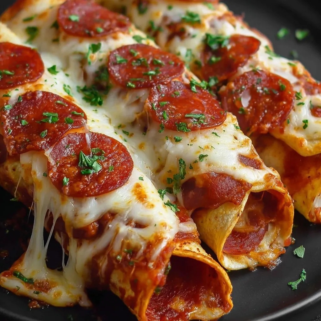 A plate of cheesy pepperoni pizza rolls.