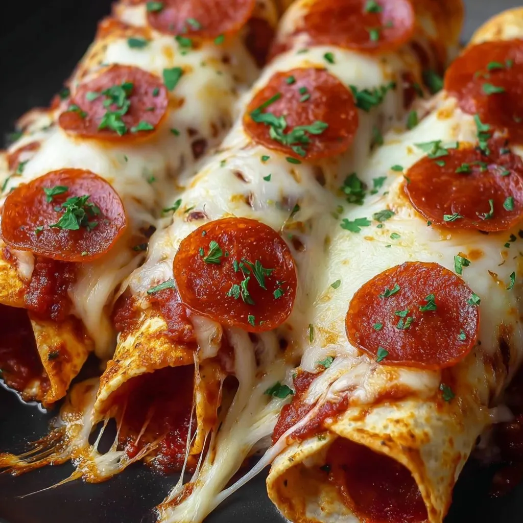 A plate of cheesy pepperoni pizza rolls.