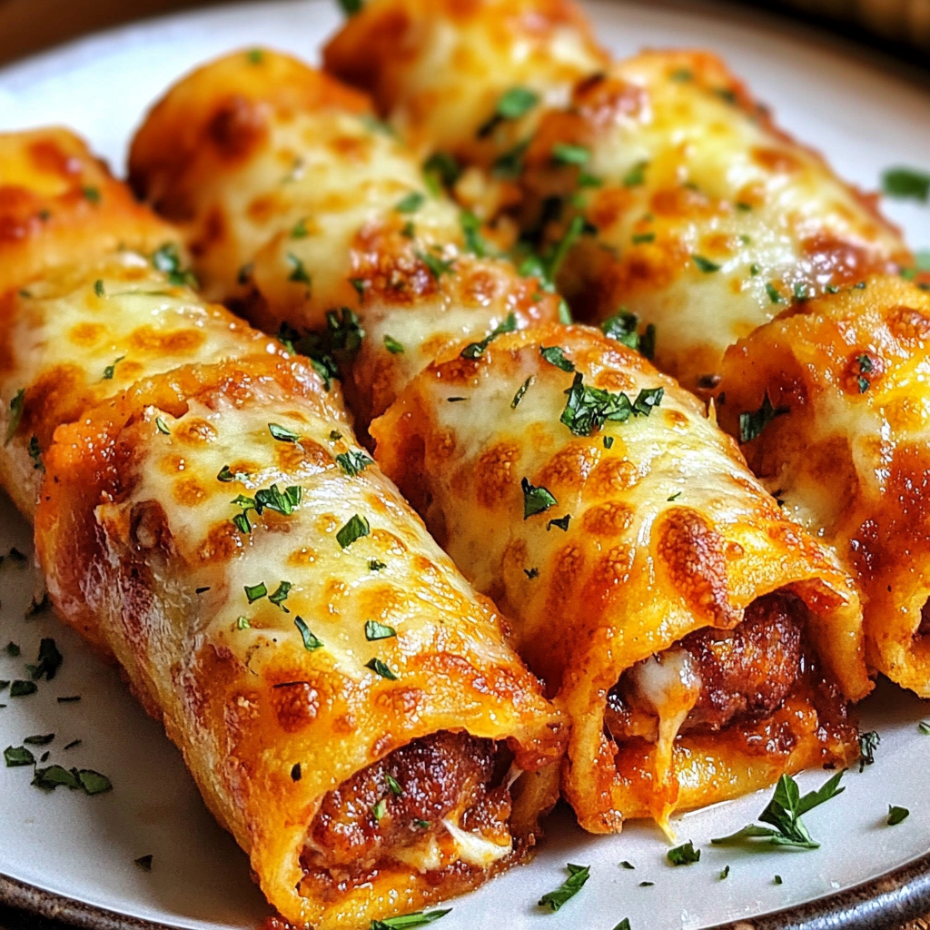 A plate of Doritos Pizza Rolls with Chicken Sausage.