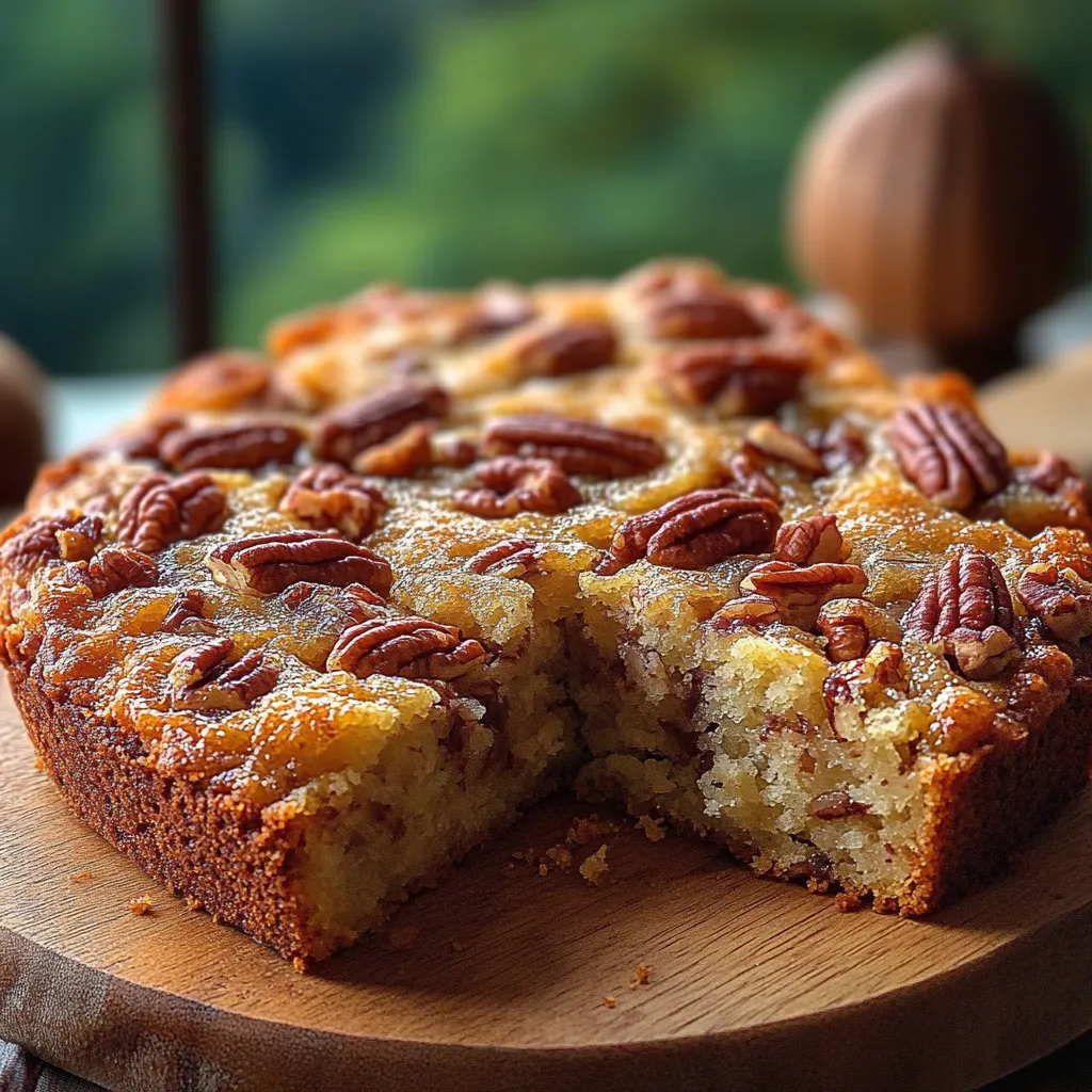 A slice of pecan bread on a wooden cutting board.