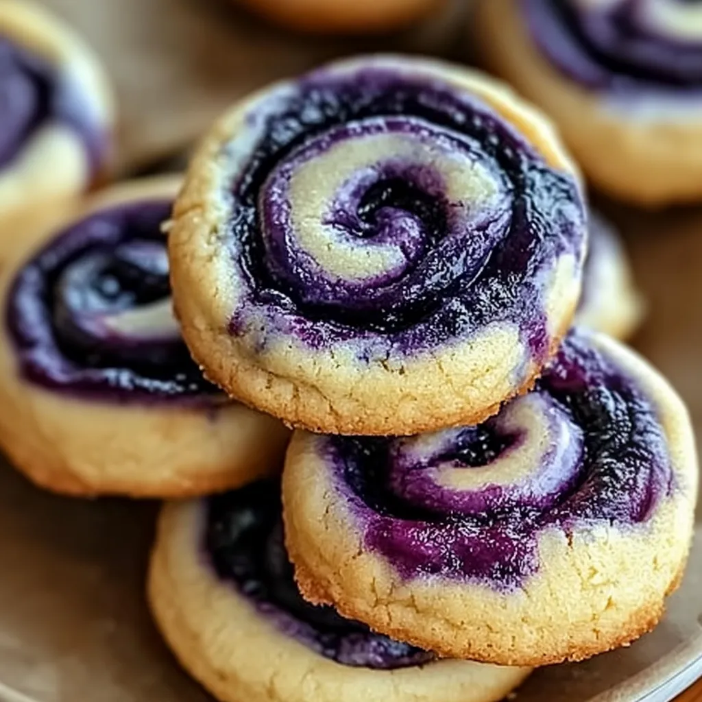 A plate of blueberry cheesecake swirl cookies.