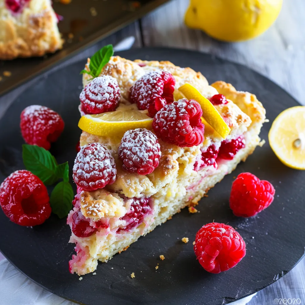 A slice of lemon raspberry scones.