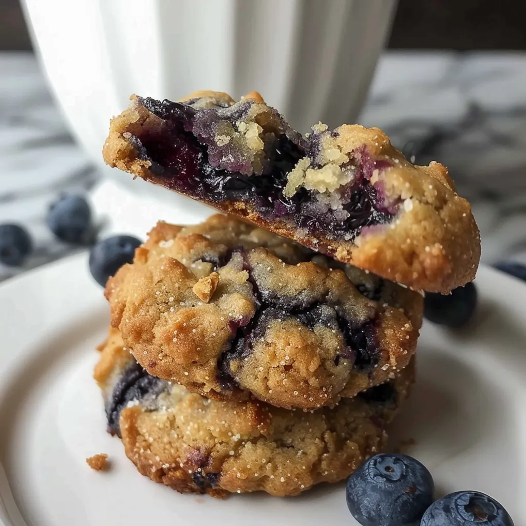 A stack of blueberry muffin cookies with streusel.