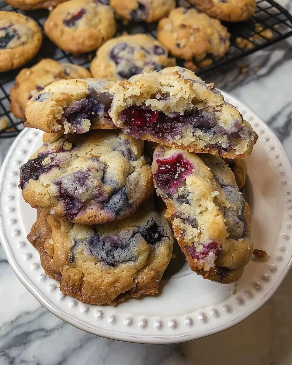 A plate of blueberry muffin cookies with streusel.