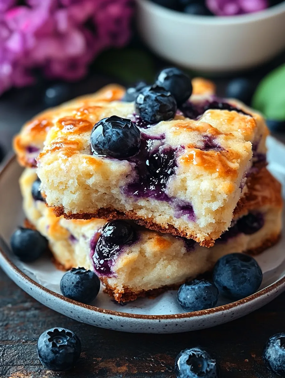 A stack of blueberry butter swim biscuits.
