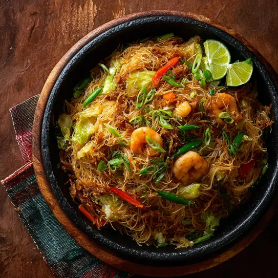 A bowl of traditional pancit bihon.