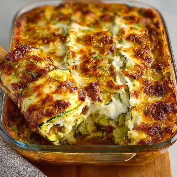 A close up of a zucchini lasagna.
