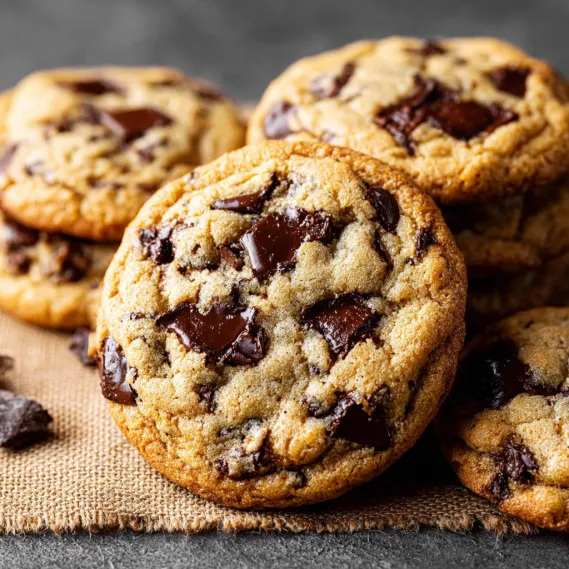 A plate of chocolate chip cookies.