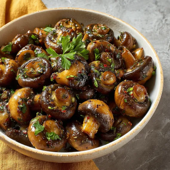 A bowl of sautéed mushrooms.