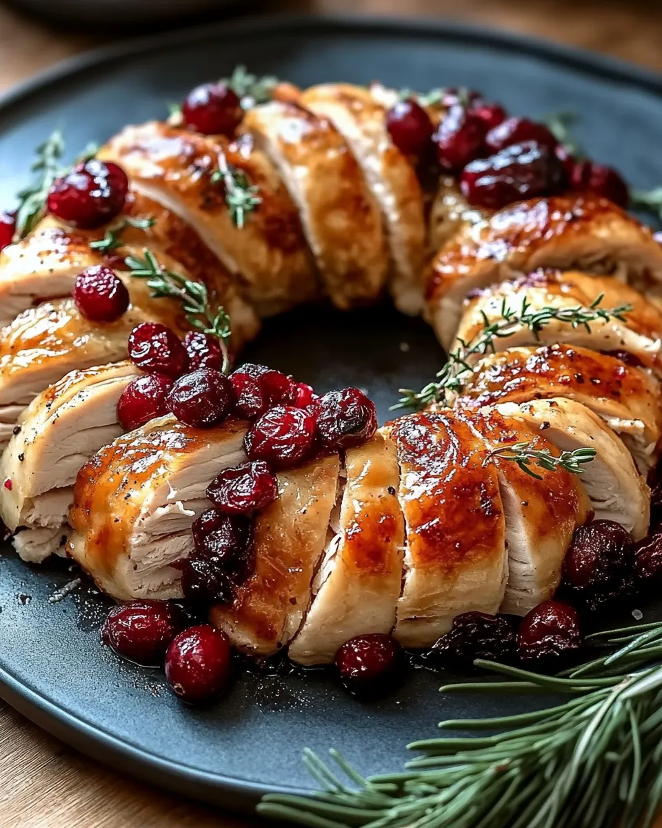 A turkey cranberry crescent ring on a plate.
