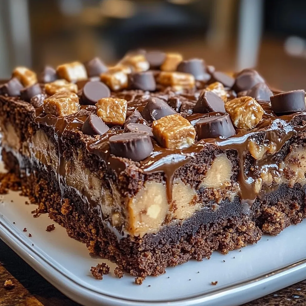 A close up of a peanut butter cup dump cake.