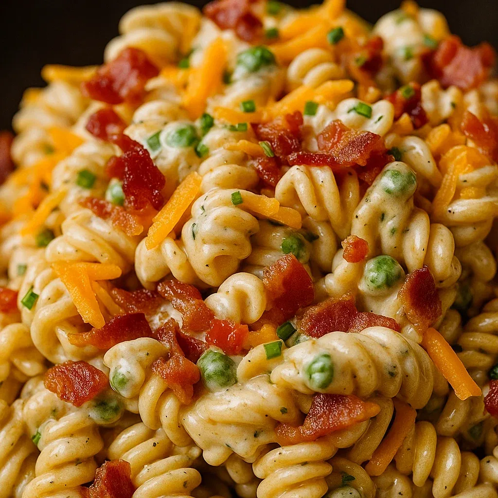 A creamy bacon ranch pasta salad.