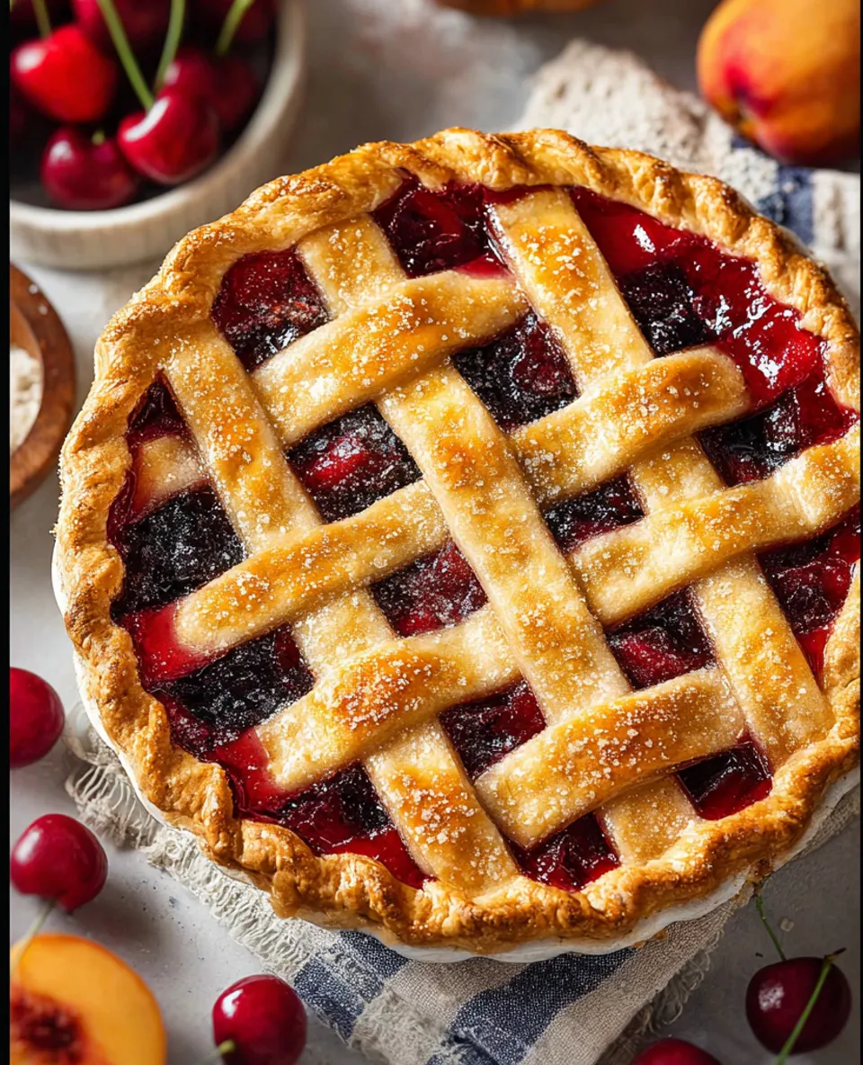 A cherry peach lattice pie.
