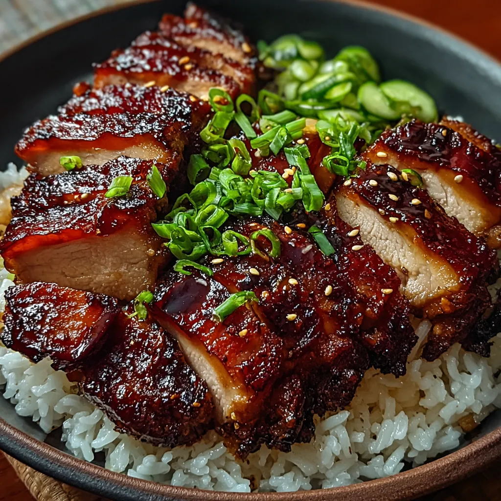 A plate of Char Siu Chicken with rice.