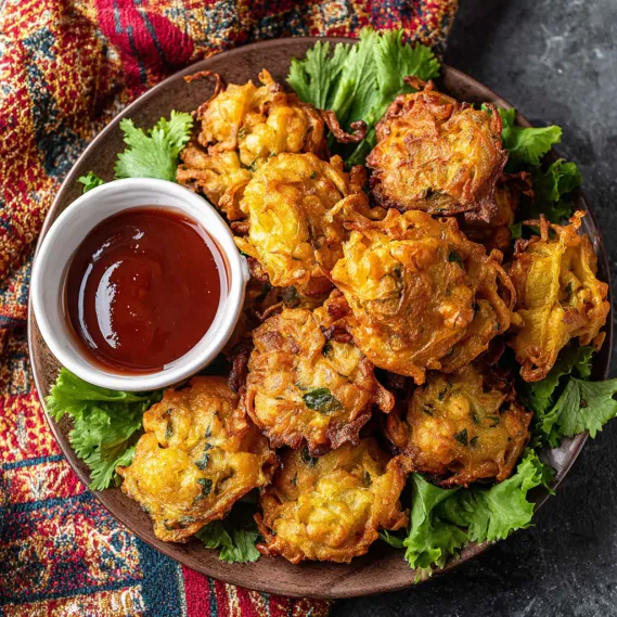 A plate of crispy potato pakora.