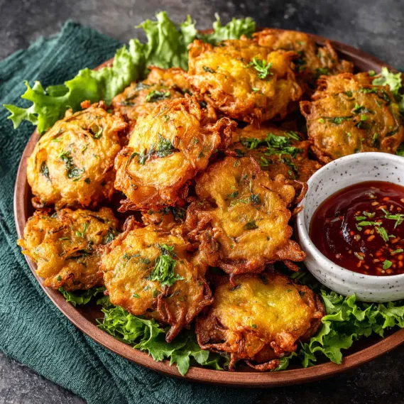 A plate of crispy potato pakora.