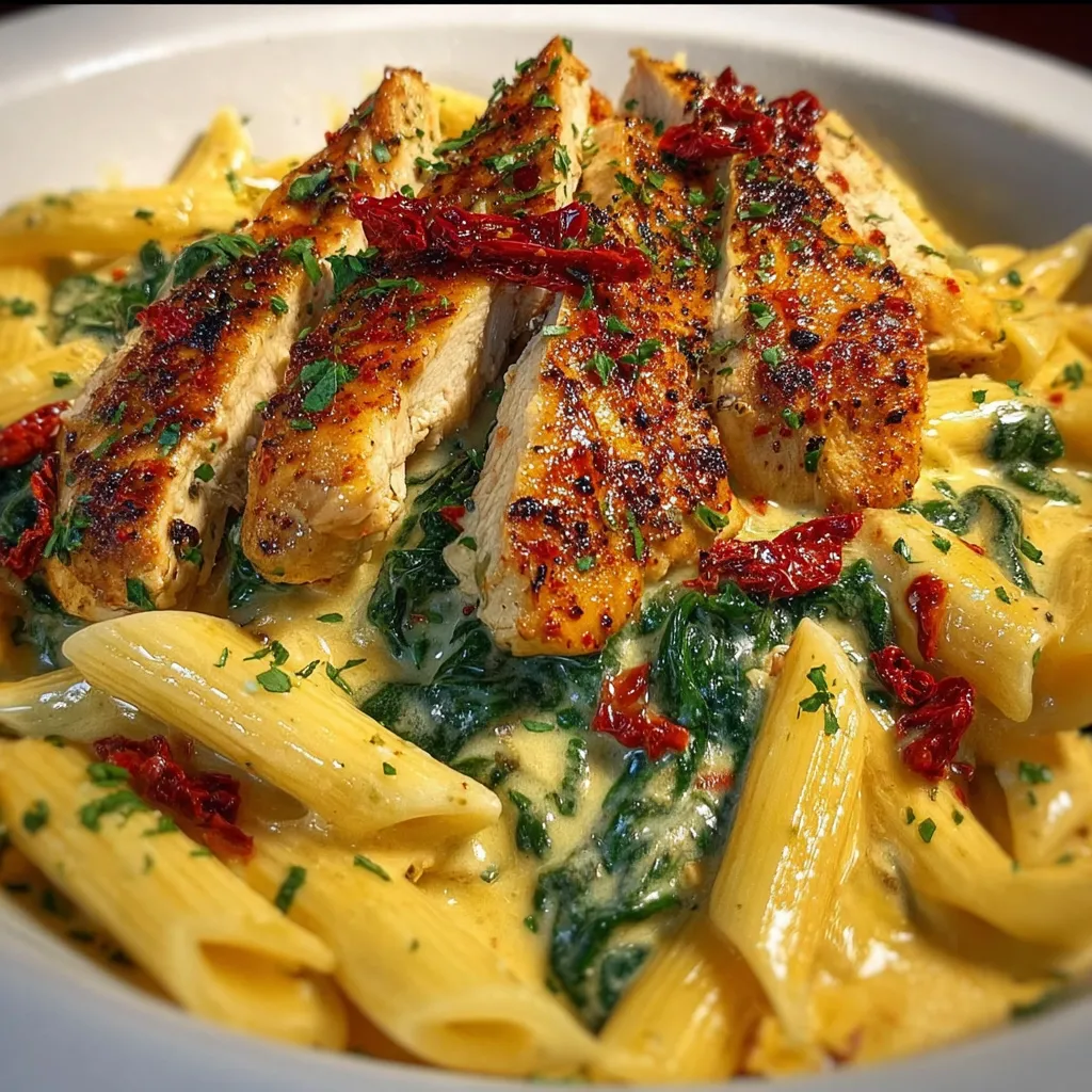 A plate of food with chicken and pasta.
