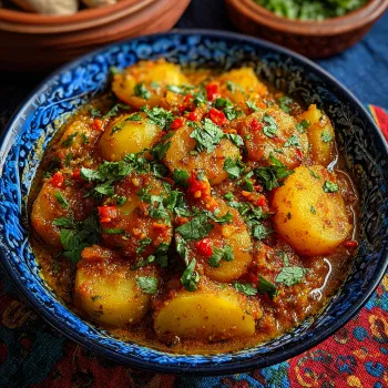 A bowl of Dopiazeh Aloo - Persian Potato & Onion Curry.
