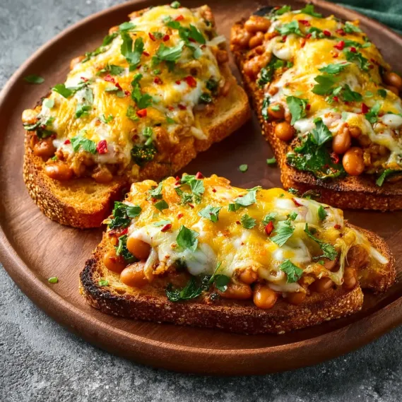 A plate of cheesy masala beans on toast.