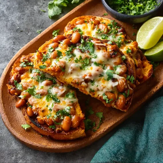 A slice of cheesy masala beans on toast.