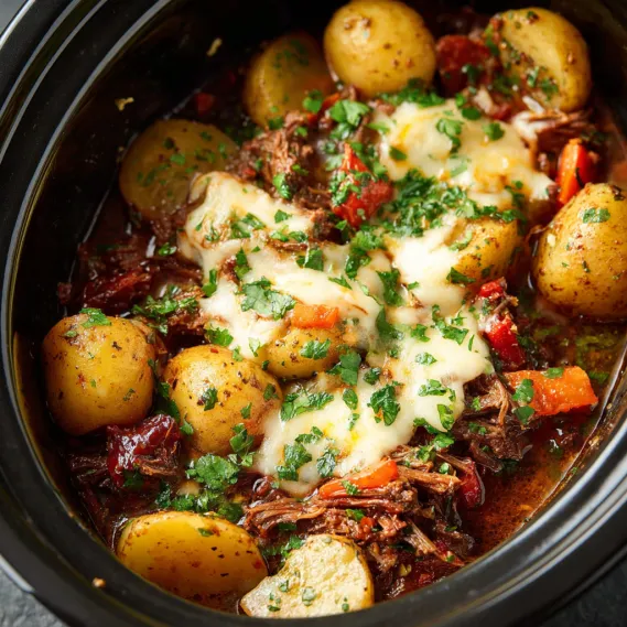 A hearty sausage casserole with potatoes and cheese.