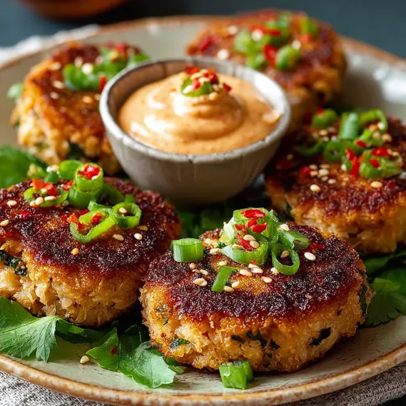 Asian tuna cakes with spicy mayo.