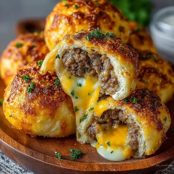 A plate of garlic parmesan cheeseburger bombs.