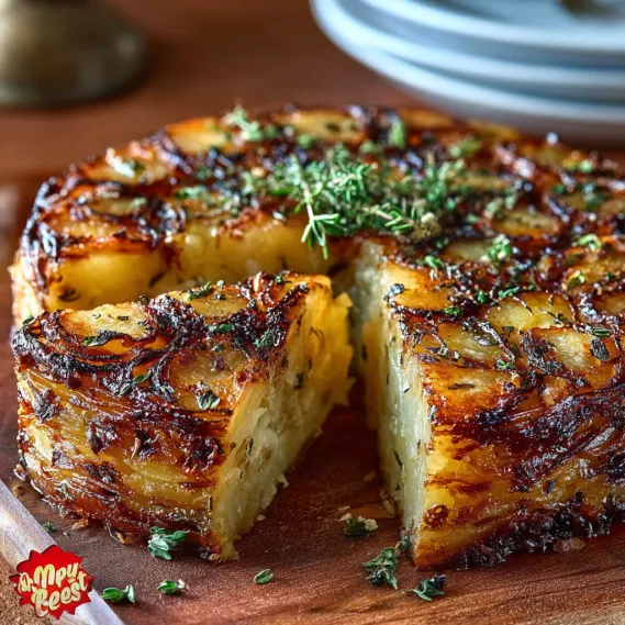 A slice of a crispy balsamic-thyme potato torte.