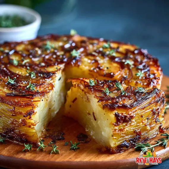 A slice of a crispy balsamic-thyme potato torte.