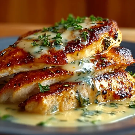 A plate of chicken with sauce on it.