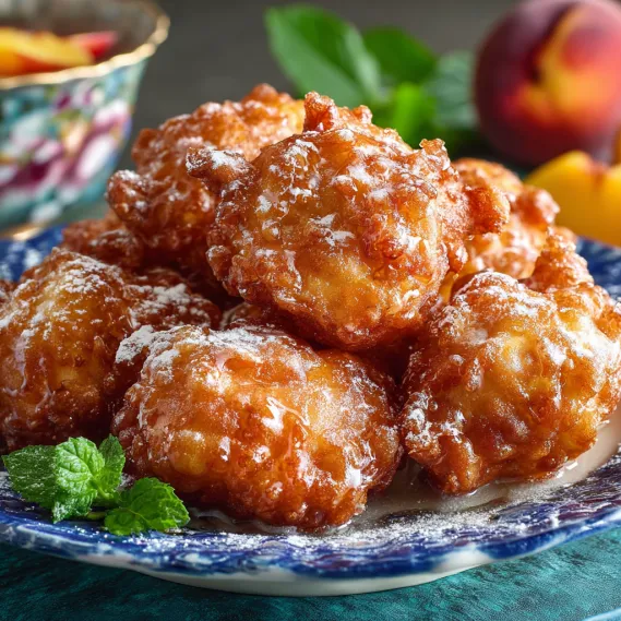 A plate of delicious fresh peach fritters.