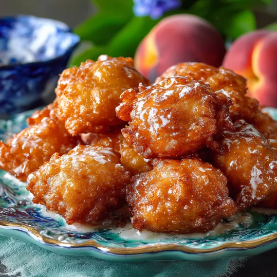 A plate of delicious fresh peach fritters.