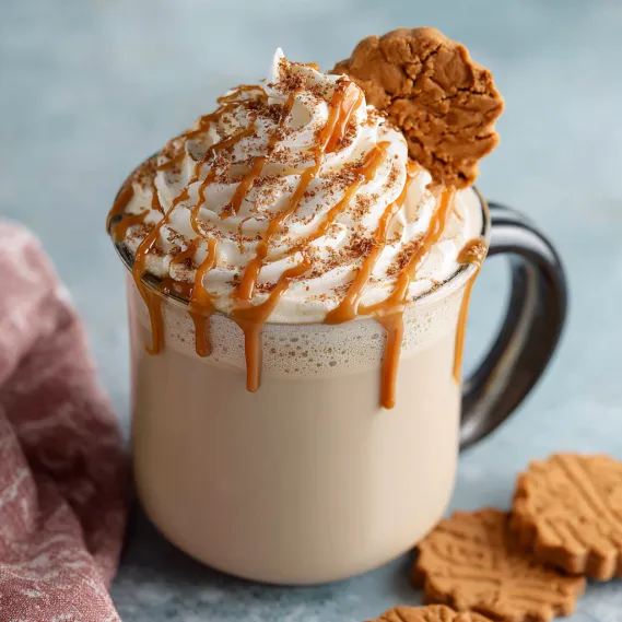 A cup of coffee with a cookie butter topping.