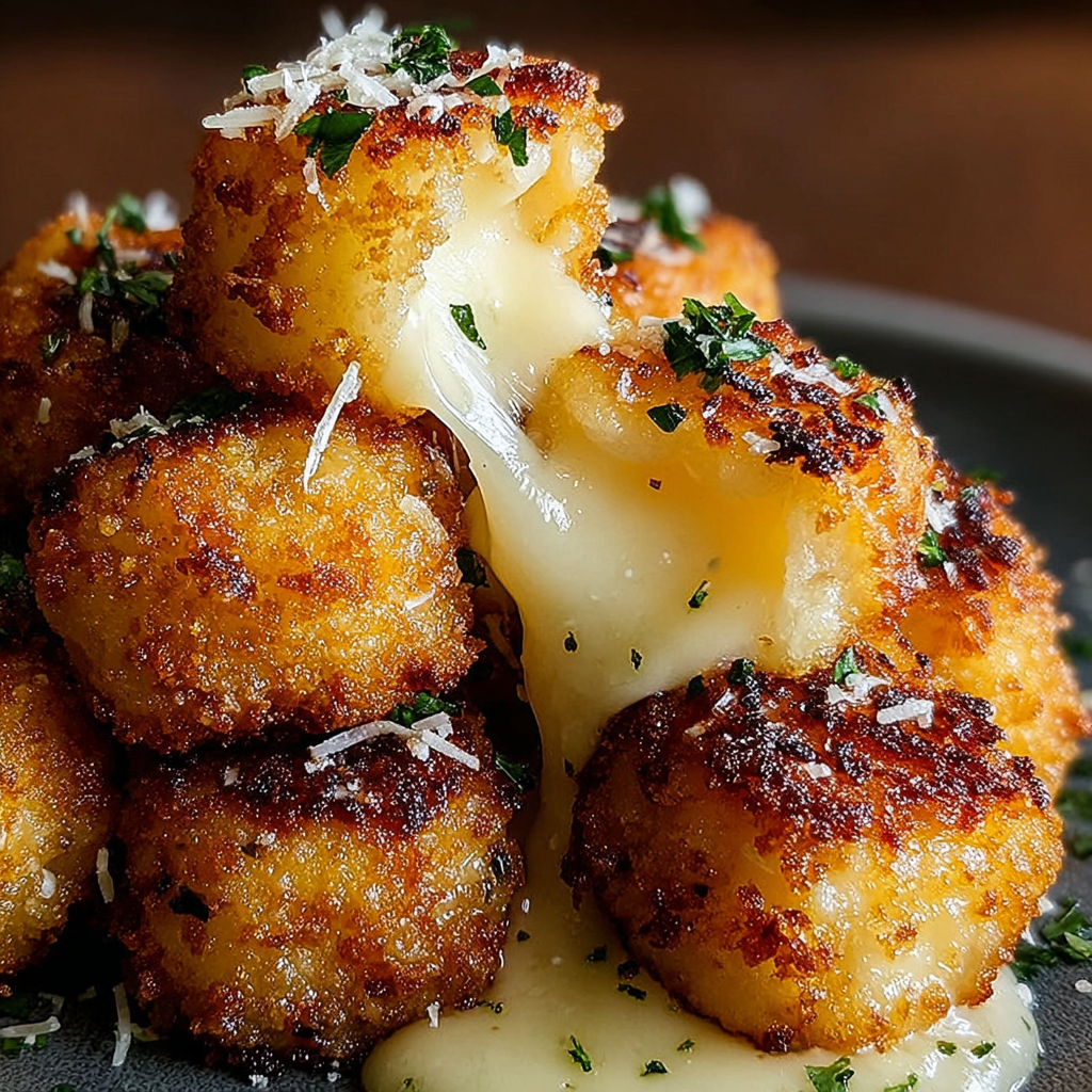 A plate of cheesy Parmesan mozzarella bites.