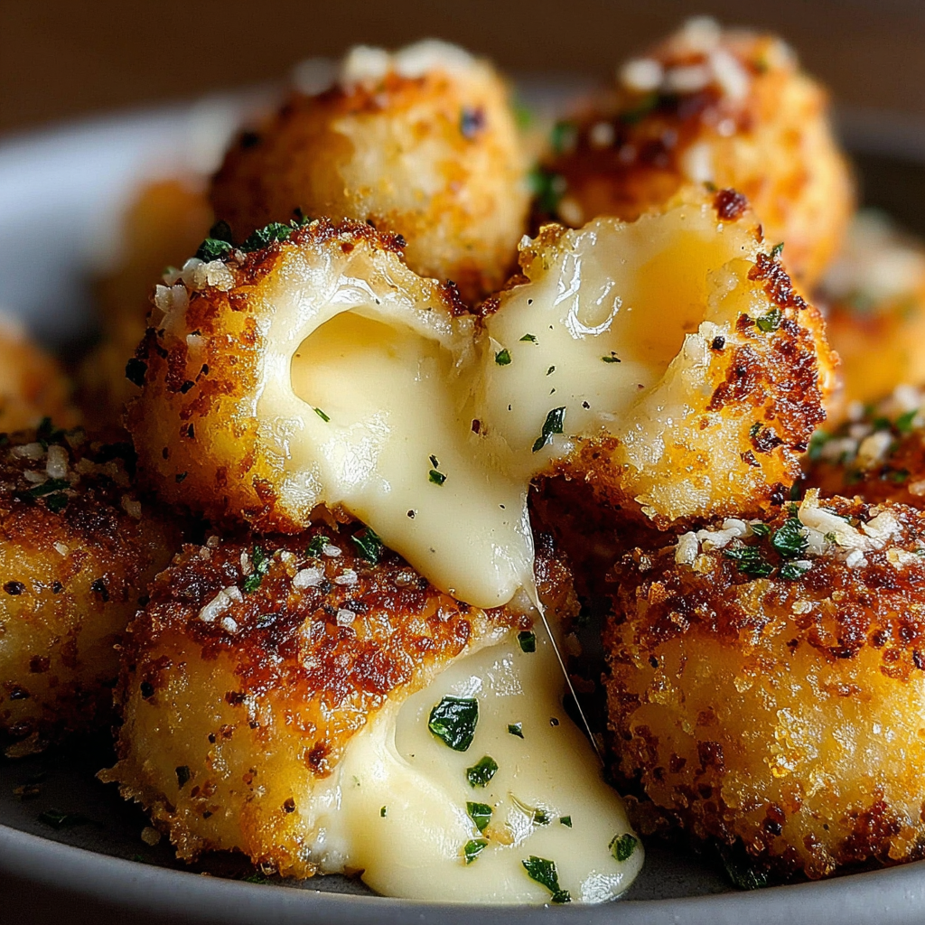 A plate of cheesy parmesan mozzarella bites.