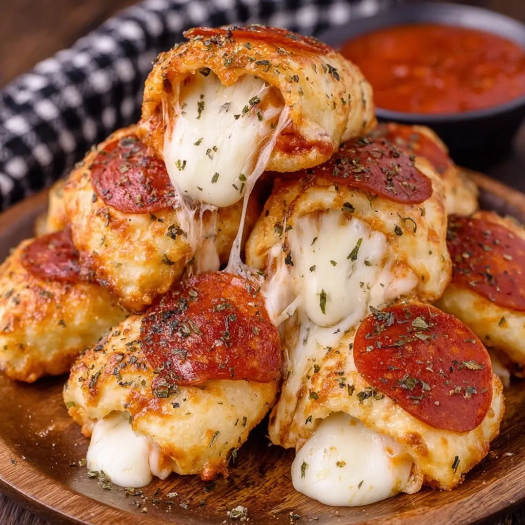 A stack of cheese stuffed crust pizza snacks.