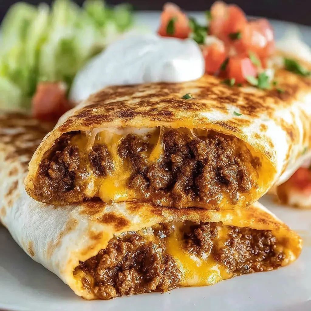 A cheesy beef taco on a plate.