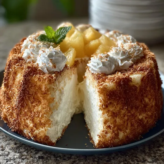 A slice of heavenly pineapple angel food cake.