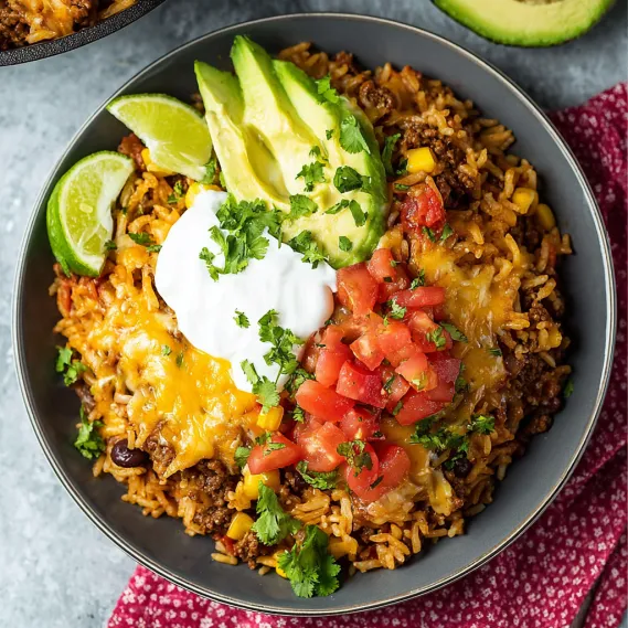 A bowl of ground beef burrito.