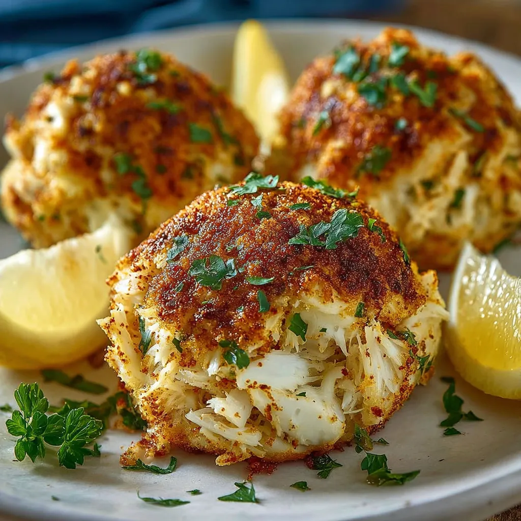 A plate of crab cakes with lemon wedges on the side.