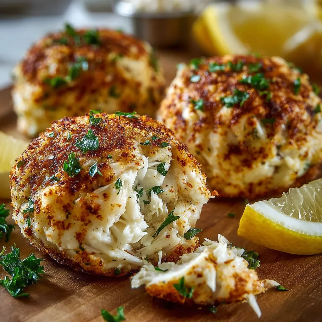 A plate of crab cakes with lemon wedges.
