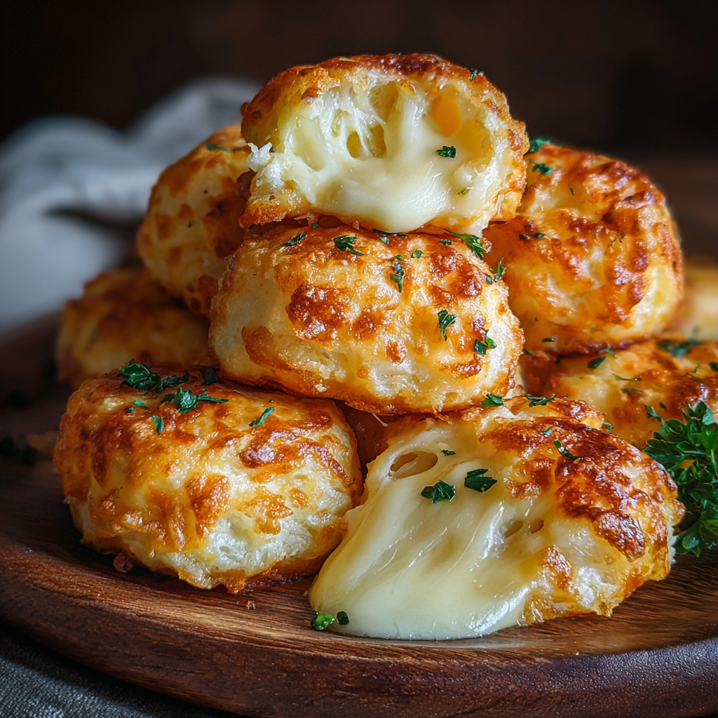 A stack of mashed potato cheese puffs.