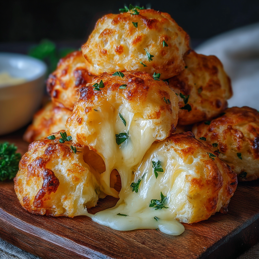 A stack of mashed potato cheese puffs.