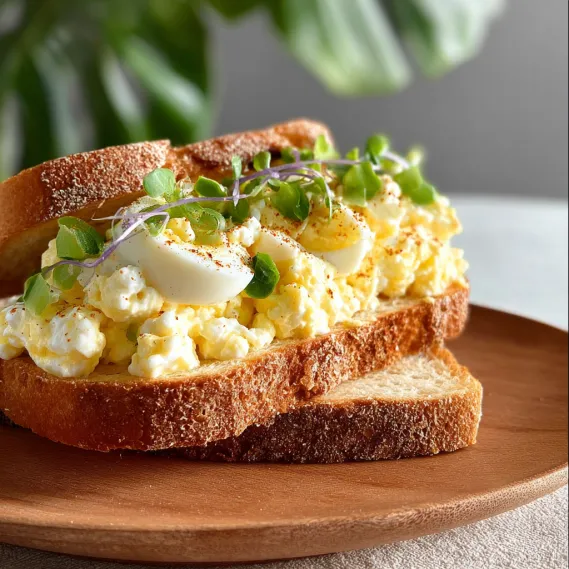A sandwich with egg salad and cottage cheese.