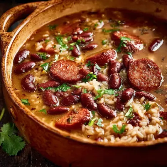 A bowl of red beans and rice.