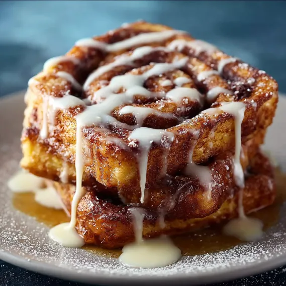 A plate of cinnamon roll french toast bites.