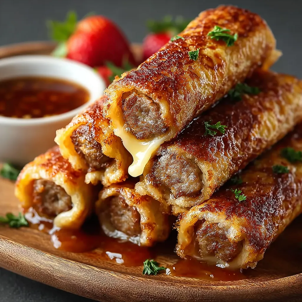 A plate of sausage French toast roll-ups.