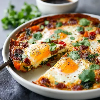 A plate of food with eggs and chorizo.